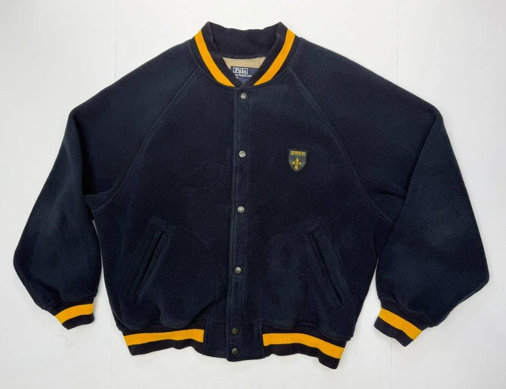 VTG Polo Ralph Lauren Navy Blue Varsity Fleece Jacket Size Large